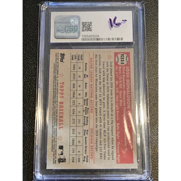 2021 Topps #TC52-5 Josh Donaldson 1952 Topps Redux Chrome CSG 9 - Picture 2 of 2